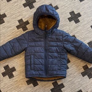 The North Face Navy Quilted Jacket with Mustard Faux-Fur Lining